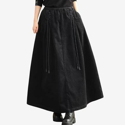 Elastic Waist Corduroy Skirt with Lace Detail