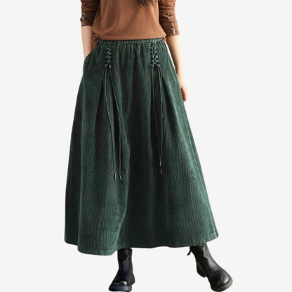Elastic Waist Corduroy Skirt with Lace Detail