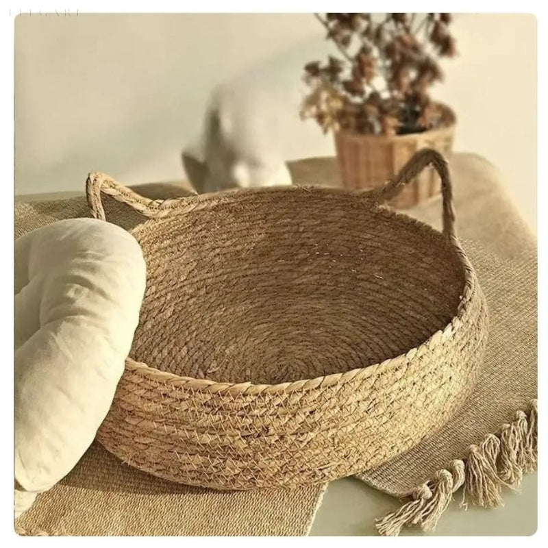 Handwoven Cat Bed with Plush Cushion