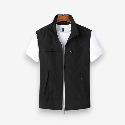 Men's Sleeveless Jacket with Zip and Multiple Pockets
