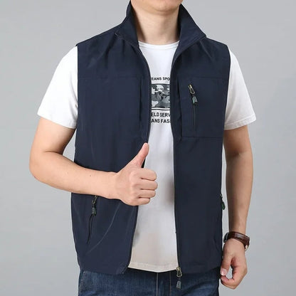 Men's Sleeveless Jacket with Zip and Multiple Pockets