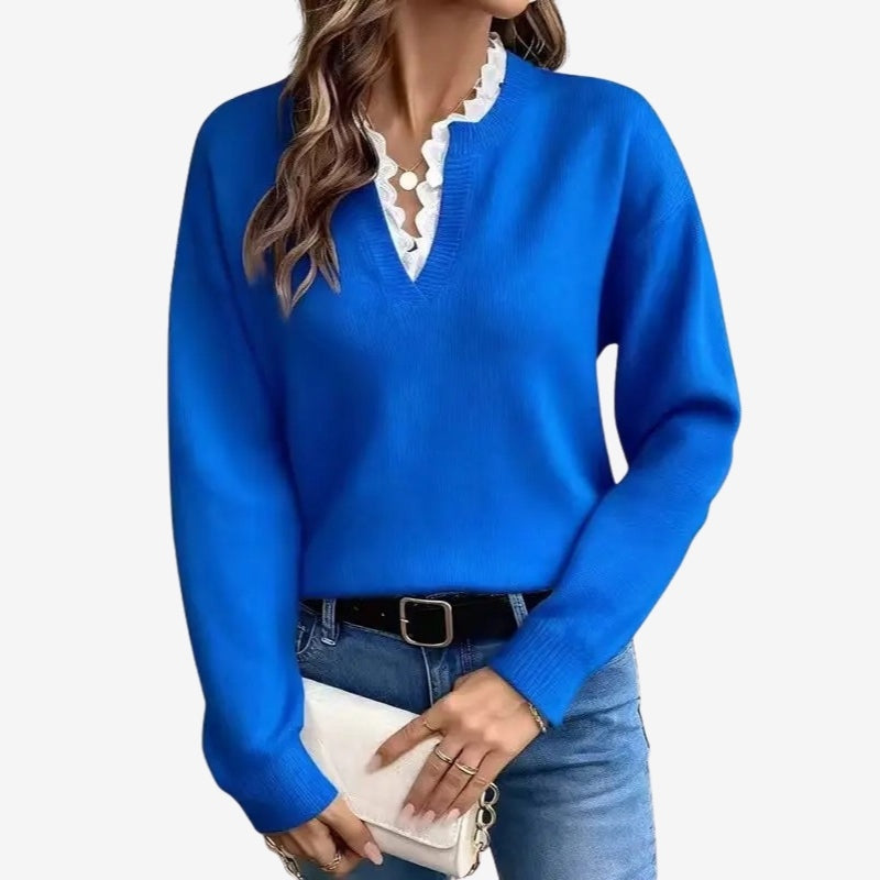 Women's Classic V-Neck Ribbed Hem Jumper
