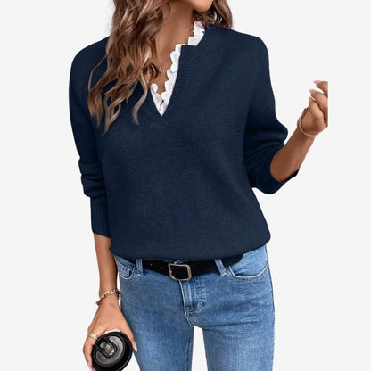 Women's Classic V-Neck Ribbed Hem Jumper
