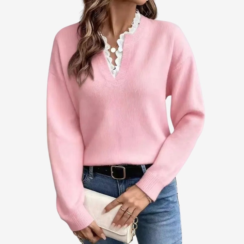Women's Classic V-Neck Ribbed Hem Jumper