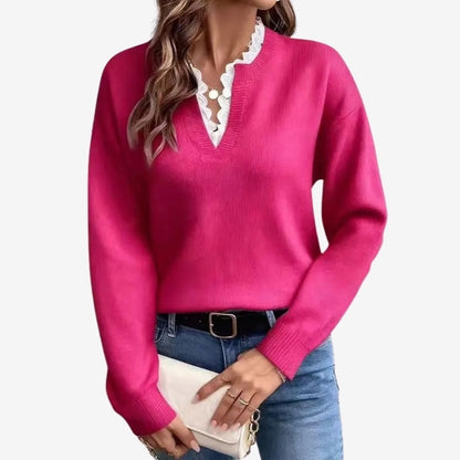 Women's Classic V-Neck Ribbed Hem Jumper