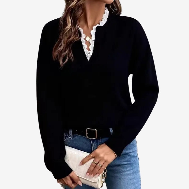 Women's Classic V-Neck Ribbed Hem Jumper