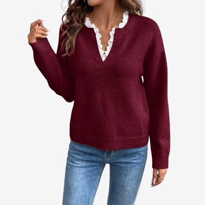 Women's Classic V-Neck Ribbed Hem Jumper