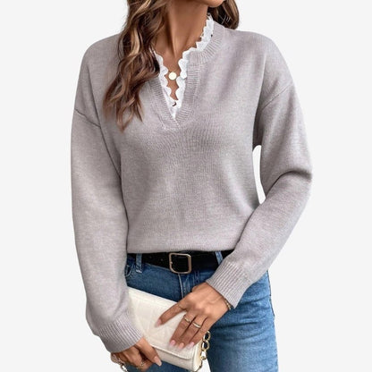 Women's Classic V-Neck Ribbed Hem Jumper