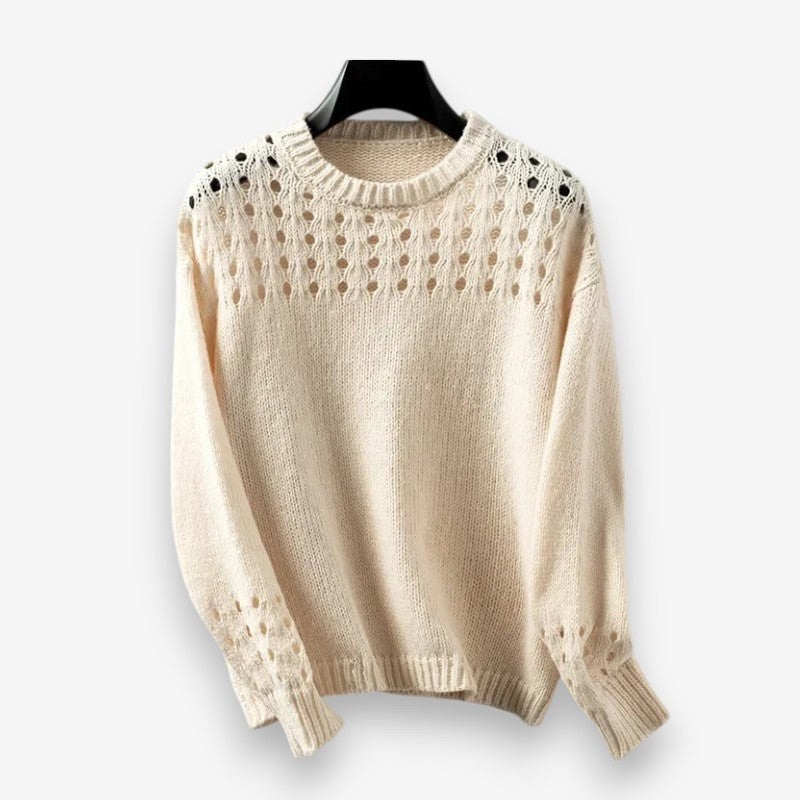 Women's Ribbed Hem Round Neck Knit Sweater