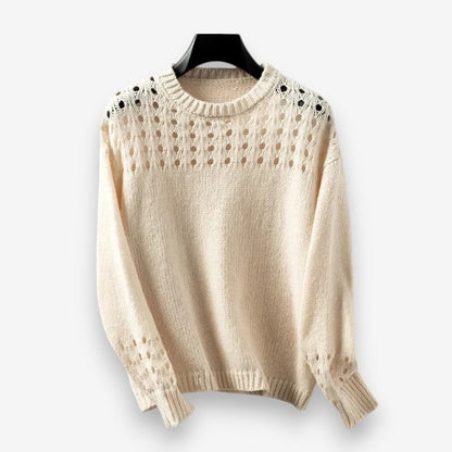 Women's Ribbed Hem Round Neck Knit Sweater