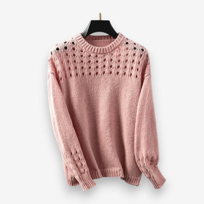 Women's Ribbed Hem Round Neck Knit Sweater