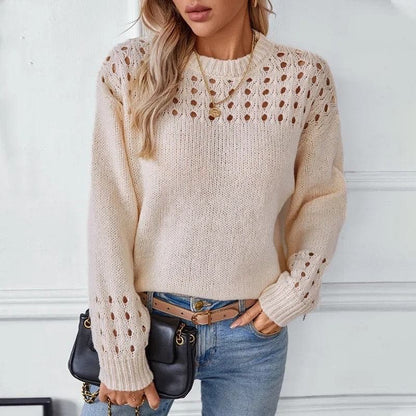 Women's Ribbed Hem Round Neck Knit Sweater