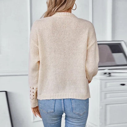 Women's Ribbed Hem Round Neck Knit Sweater