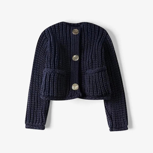 Women's Round Neck Button Front Knit Cardigan