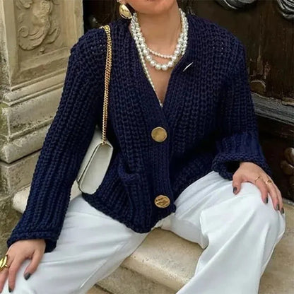 Women's Round Neck Button Front Knit Cardigan