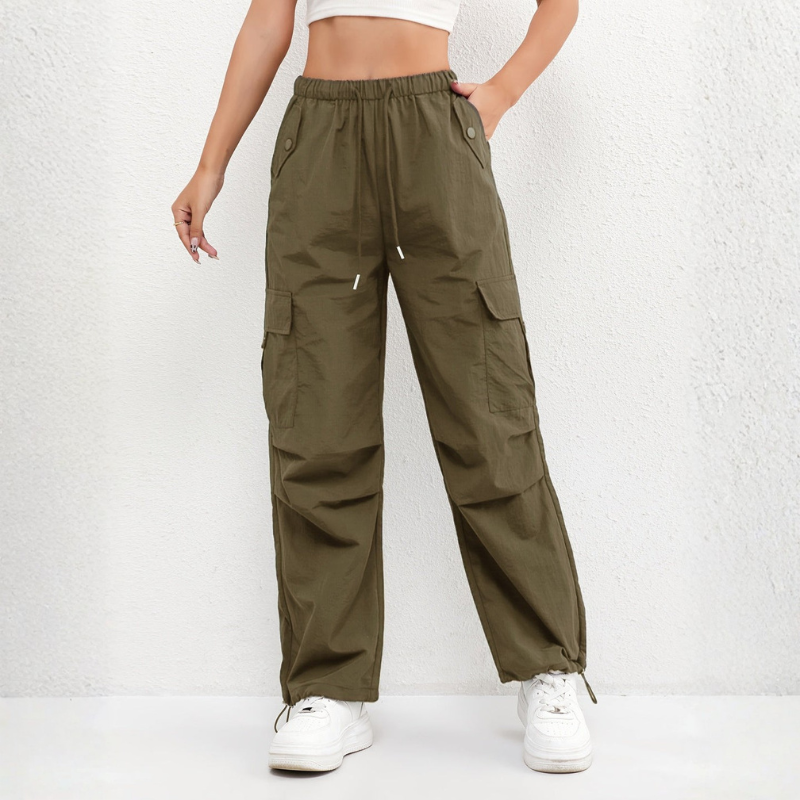 Women's Wide-Leg Trousers with Multiple Pockets