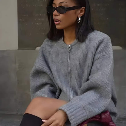Women's Zip Detail Crew Neck Knit Pullover