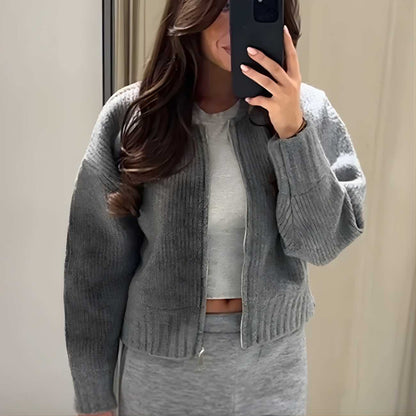 Women's Zip Detail Crew Neck Knit Pullover