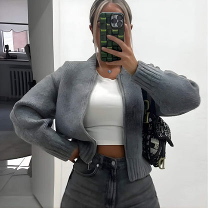 Women's Zip Detail Crew Neck Knit Pullover